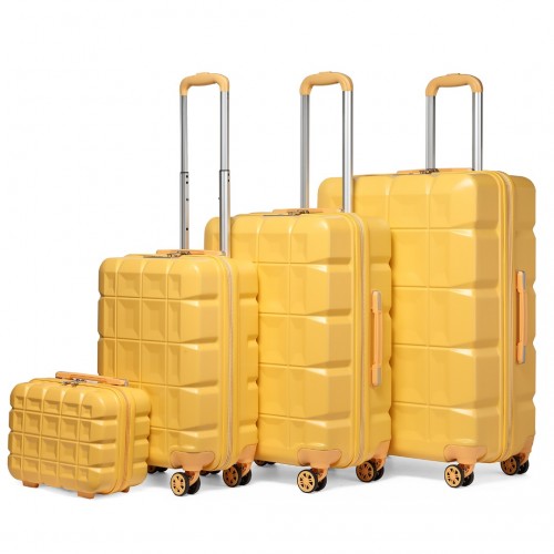 K2292L - Kono Lightweight Hard Shell ABS Suitcase With TSA Lock And Vanity Case 4 Piece Set - Yellow