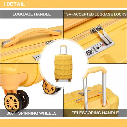 K2292L - Kono Lightweight Hard Shell ABS Suitcase With TSA Lock And Vanity Case 4 Piece Set - Yellow