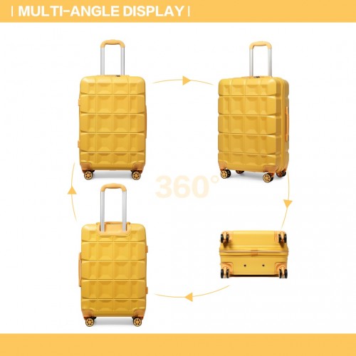 K2292L - Kono Lightweight Hard Shell ABS Suitcase With TSA Lock And Vanity Case 4 Piece Set - Yellow