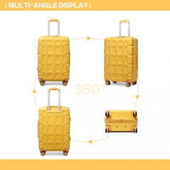 K2292L - Kono Lightweight Hard Shell ABS Suitcase With TSA Lock And Vanity Case 4 Piece Set - Yellow