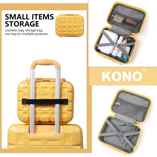 K2292L - Kono Lightweight Hard Shell ABS Suitcase With TSA Lock And Vanity Case 4 Piece Set - Yellow