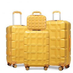 K2292L - Kono Lightweight Hard Shell ABS Suitcase With TSA Lock And Vanity Case 4 Piece Set - Yellow