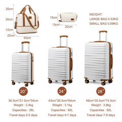 K2391L+S2366 - British Traveller 5 Piece Polypropylene and ABS Hard Shell Suitcase Set with Travel Tote and Cosmetic Pouch - Beige and Brown