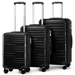 K2391L - British Traveller 3 Pcs Set Durable Polycarbonate and ABS Hard Shell Suitcase With TSA Lock - Black