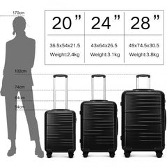 K2391L - British Traveller 3 Pcs Set Durable Polycarbonate and ABS Hard Shell Suitcase With TSA Lock - Black