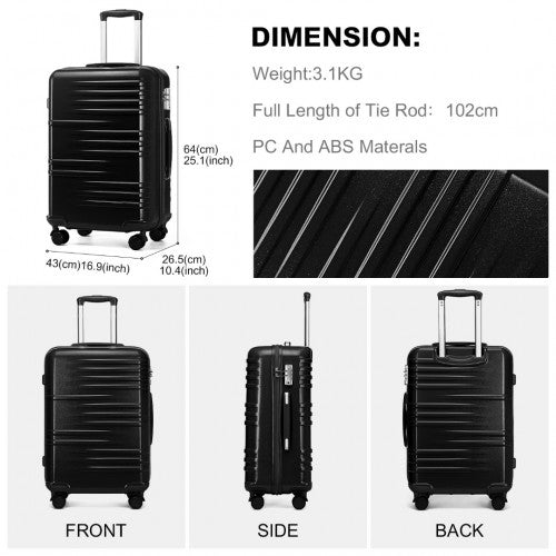 K2391L - British Traveller 24 Inch Durable Polycarbonate and ABS Hard Shell Suitcase With TSA Lock - Black