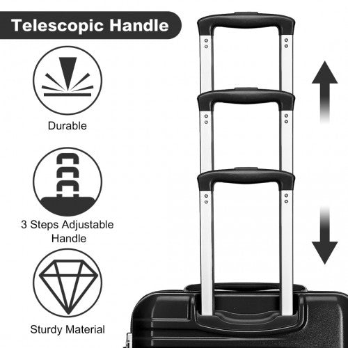 K2391L - British Traveller 3 Pcs Set Durable Polycarbonate and ABS Hard Shell Suitcase With TSA Lock - Black