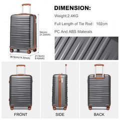 K2391L - British Traveller 20 Inch Durable Polycarbonate and ABS Hard Shell Suitcase With TSA Lock - Grey And Brown