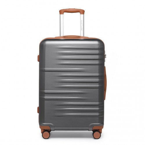 K2391L - British Traveller 24 Inch Durable Polycarbonate and ABS Hard Shell Suitcase With TSA Lock - Grey And Brown