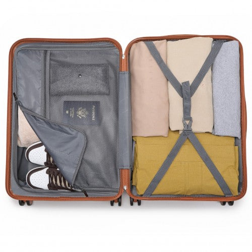 K2391L - British Traveller 3 Pcs Set Durable Polycarbonate and ABS Hard Shell Suitcase With TSA Lock - Grey And Brown