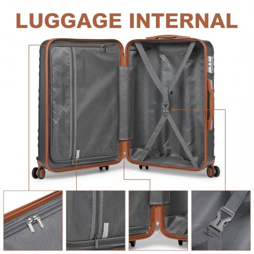 K2391L - British Traveller 24 Inch Durable Polycarbonate and ABS Hard Shell Suitcase With TSA Lock - Grey And Brown