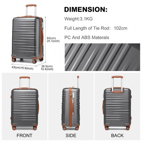 K2391L - British Traveller 24 Inch Durable Polycarbonate and ABS Hard Shell Suitcase With TSA Lock - Grey And Brown