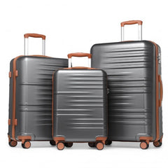 K2391L - British Traveller 3 Pcs Set Durable Polycarbonate and ABS Hard Shell Suitcase With TSA Lock - Grey And Brown