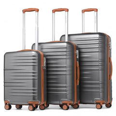 K2391L - British Traveller 3 Pcs Set Durable Polycarbonate and ABS Hard Shell Suitcase With TSA Lock - Grey And Brown