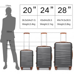 K2391L - British Traveller 3 Pcs Set Durable Polycarbonate and ABS Hard Shell Suitcase With TSA Lock - Grey And Brown