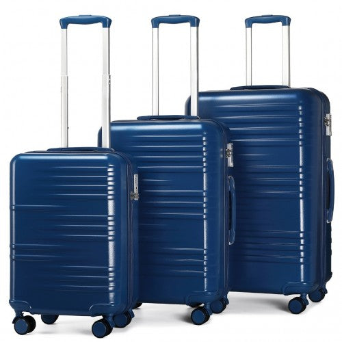 K2391L - British Traveller 3 Pcs Set Durable Polycarbonate and ABS Hard Shell Suitcase With TSA Lock - Navy