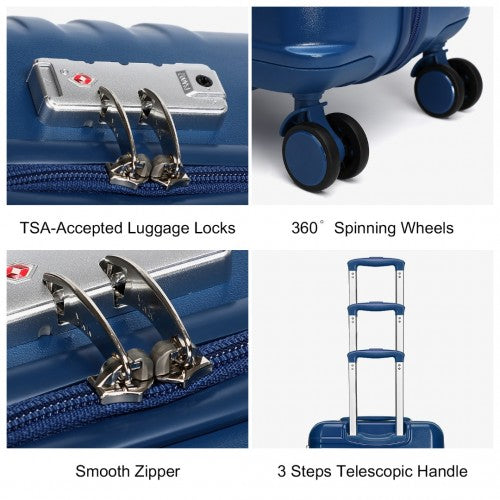 K2391L - British Traveller 3 Pcs Set Durable Polycarbonate and ABS Hard Shell Suitcase With TSA Lock - Navy