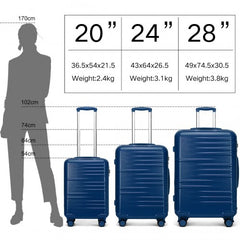 K2391L - British Traveller 3 Pcs Set Durable Polycarbonate and ABS Hard Shell Suitcase With TSA Lock - Navy