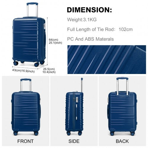 K2391L - British Traveller 24 Inch Durable Polycarbonate and ABS Hard Shell Suitcase With TSA Lock - Navy