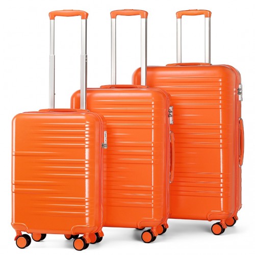 K2391L - British Traveller 3 Pcs Set Durable Polycarbonate and ABS Hard Shell Suitcase With TSA Lock - Orange