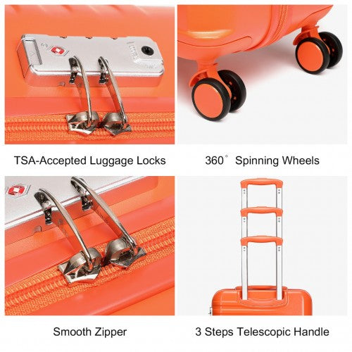 K2391L - British Traveller 3 Pcs Set Durable Polycarbonate and ABS Hard Shell Suitcase With TSA Lock - Orange