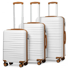 K2391L - British Traveller 3 Pcs Set Durable Polycarbonate and ABS Hard Shell Suitcase With TSA Lock - White