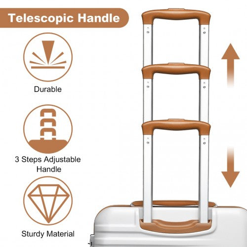 K2391L - British Traveller 3 Pcs Set Durable Polycarbonate and ABS Hard Shell Suitcase With TSA Lock - White