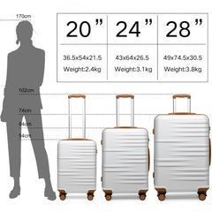 K2391L - British Traveller 3 Pcs Set Durable Polycarbonate and ABS Hard Shell Suitcase With TSA Lock - White