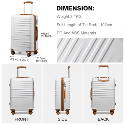 K2391L - British Traveller 24 Inch Durable Polycarbonate and ABS Hard Shell Suitcase With TSA Lock - White