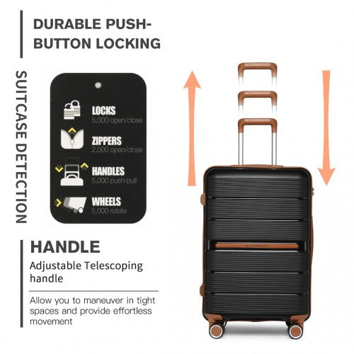 K2392L - British Traveller 3 Pcs Multi-Texture Polypropylene Hard Shell Suitcase With TSA Lock - Black