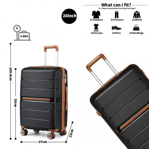 K2392L - British Traveller 20 Inch Multi-Texture Polypropylene Hard Shell Suitcase With TSA Lock - Black