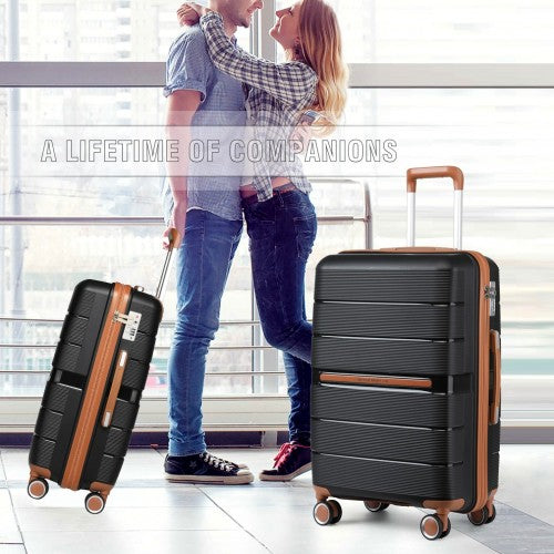 K2392L - British Traveller 3 Pcs Multi-Texture Polypropylene Hard Shell Suitcase With TSA Lock - Black