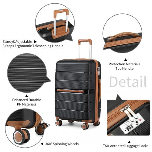 K2392L - British Traveller 3 Pcs Multi-Texture Polypropylene Hard Shell Suitcase With TSA Lock - Black