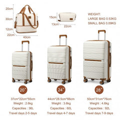 K2392L+S2366 - British Traveller 5 Piece Polypropylene Hard Shell Suitcase Set With Tote Bag and Cosmetic Pouch - Cream