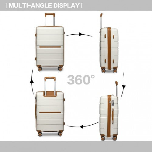 K2392L - British Traveller 20 Inch Multi-Texture Polypropylene Hard Shell Suitcase With TSA Lock - Cream