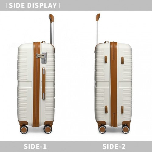 K2392L - British Traveller 20 Inch Multi-Texture Polypropylene Hard Shell Suitcase With TSA Lock - Cream