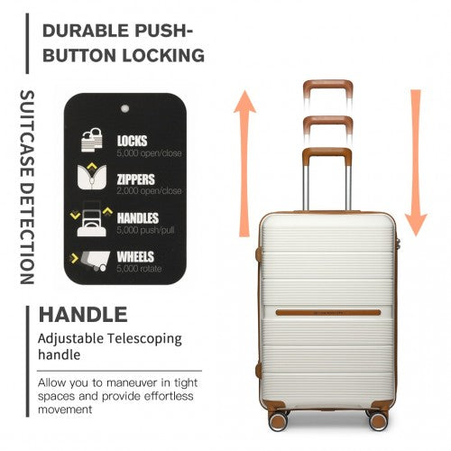 K2392L - British Traveller 20 Inch Multi-Texture Polypropylene Hard Shell Suitcase With TSA Lock - Cream