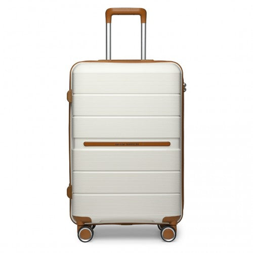 K2392L - British Traveller 24 Inch Multi-Texture Polypropylene Hard Shell Suitcase With TSA Lock - Cream