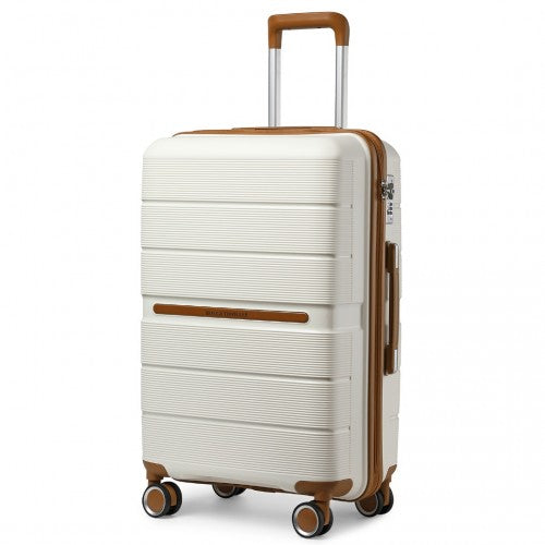 K2392L - British Traveller 20 Inch Multi-Texture Polypropylene Hard Shell Suitcase With TSA Lock - Cream