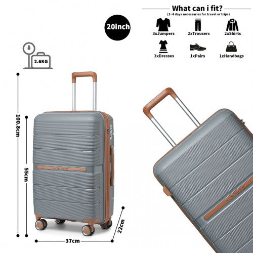 K2392L - British Traveller 20 Inch Multi-Texture Polypropylene Hard Shell Suitcase With TSA Lock - Grey And Brown