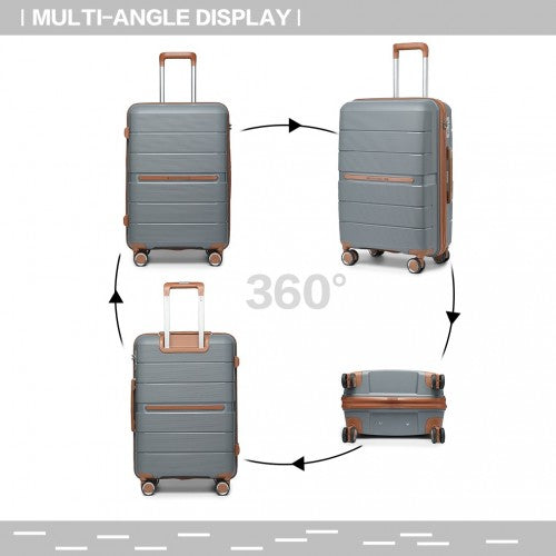 K2392L - British Traveller 24 Inch Multi-Texture Polypropylene Hard Shell Suitcase With TSA Lock - Grey And Brown