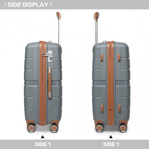 K2392L - British Traveller 24 Inch Multi-Texture Polypropylene Hard Shell Suitcase With TSA Lock - Grey And Brown