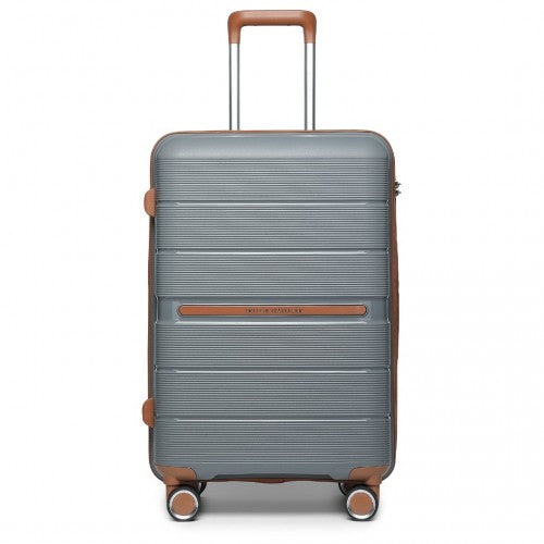 K2392L - British Traveller 24 Inch Multi-Texture Polypropylene Hard Shell Suitcase With TSA Lock - Grey And Brown