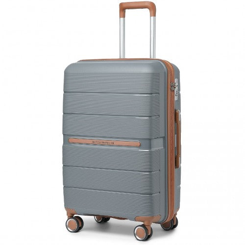 K2392L - British Traveller 24 Inch Multi-Texture Polypropylene Hard Shell Suitcase With TSA Lock - Grey And Brown