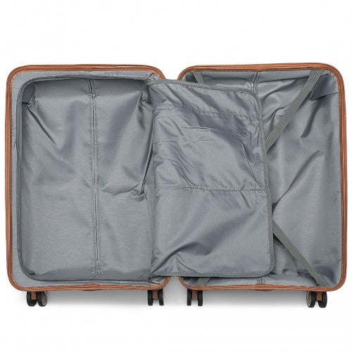 K2392L - British Traveller 24 Inch Multi-Texture Polypropylene Hard Shell Suitcase With TSA Lock - Grey And Brown