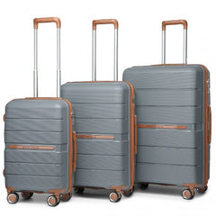 K2392L - British Traveller 3 Pcs Multi-Texture Polypropylene Hard Shell Suitcase With TSA Lock - Grey And Brown