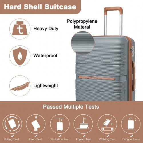 K2392L - British Traveller 24 Inch Multi-Texture Polypropylene Hard Shell Suitcase With TSA Lock - Grey And Brown