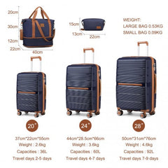 K2392L+S2366 - British Traveller 5 Piece Polypropylene Hard Shell Suitcase Set With Tote Bag and Cosmetic Pouch - Navy