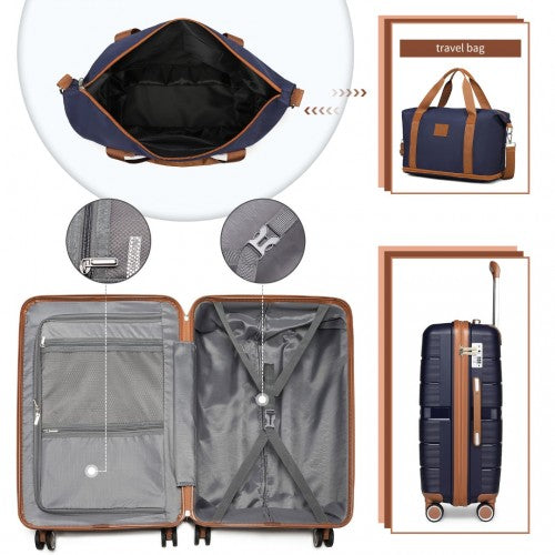 K2392L+S2366 - British Traveller 5 Piece Polypropylene Hard Shell Suitcase Set With Tote Bag and Cosmetic Pouch - Navy