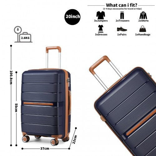 K2392L - British Traveller 20 Inch Multi-Texture Polypropylene Hard Shell Suitcase With TSA Lock - Navy